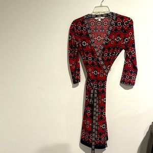 Red printed wrap dress